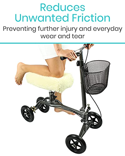 Vive Mobility Knee Scooter Pad Cover - Soft Plush Adult Sheepskin Memory Foam Cushion, Walker Accessory For Knee Roller, Padded Accessories Leg Cart Improves Comfort With Injury, Universal Fit (Cream) #TOP7