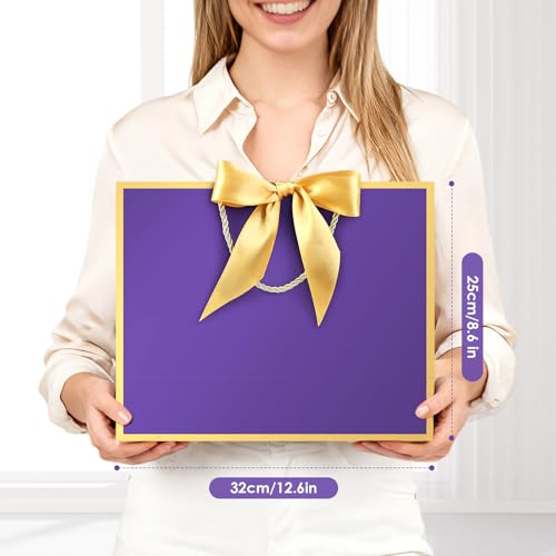 Image of JMANNI Gift Bags with Handles, 13 inch Medium Gift Bag for Presents, 1 Pcs Bags with 2 Tissue Paper and 1 Cards for Baby Shower Wedding Bridal Shower Mother's Day Birthday Party (Purple-gold