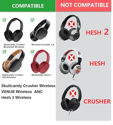 Image of VEVER Replacement Ear Pads Cushions for Skullcandy Crusher Wireless, Evo, ANC, Hesh 3 Headphones (Black)