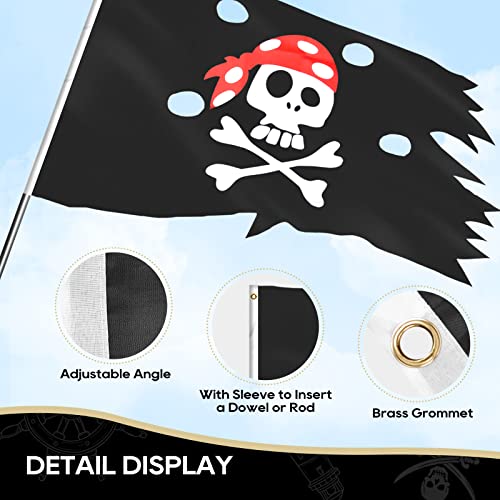 Ezakka Pirate Flag Red Hat Pirate Skull And Crossbones Flags Irregular Shape Polyester Boat Bike Car Bar Decor Outdoor/Indoor Flags For Pirate Party Halloween Decoration Birthday Festival, 2.54X4Ft #TOP1