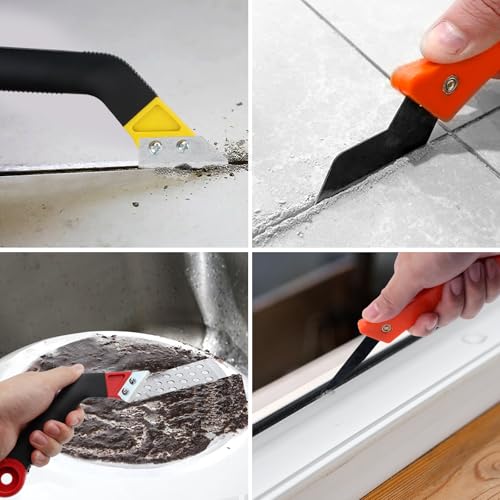 QMLING 4 Stück Fugenkratzer Fliesen, Abgewinkelter Fugenentferner Werkzeug mit 7 Ersatzklingen, Fliesenfugen Entfernen Handsäge, Fugenkratzer Bad für die Fliesenreinigung