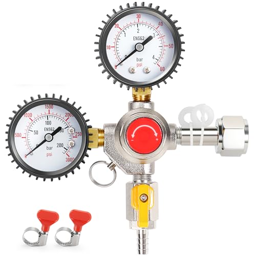 Image of Dbgogo Kegerator Co2 Regulator, CGA-320 Kegerator Gauge Beer Keg Co2 Regulator with Safety Relief Valve, Co2 Tank Regulator Kegerator Regulator with Hose Clamps for Co2 Cylinder Tank
