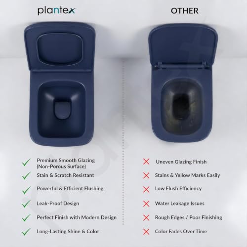 Image of Plantex Commode for Toilet /Ceramic Rimless Washdown Western Toilet /P Trap Commode with Soft Closing Toilet Seat Cover - (LAS04, Blue)