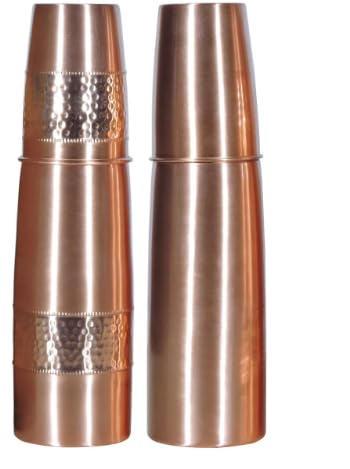 ANCIENTIMPEXSet of 2 Copper Water Bottles With Copper Tumblers For Ayurveda Health Benefits- holds 900 ML (33.58Oz) Capacity