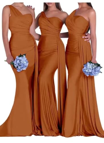 One Shoulder Bridesmaid Dresses Mermaid Satin Prom Dresses Bodycon Long Formal Evening Gowns with Train