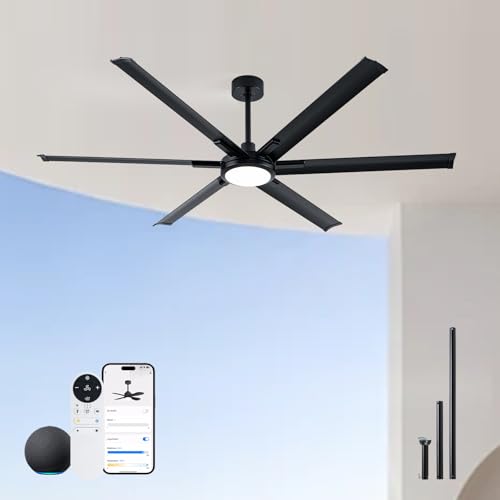 65 Inch Outdoor Ultra-Thin Ceiling Fan with Light,6 Black Aluminum Blades