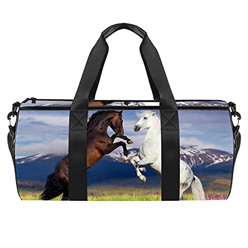 Bolsa de deporte para playa con correa de hombro ajustable totalizadores y cremallera para equipo de gimnasio pelotas deportivas y deportes acuáticos caballo y niña caballo 45x23x23cm/17.7x9x9in