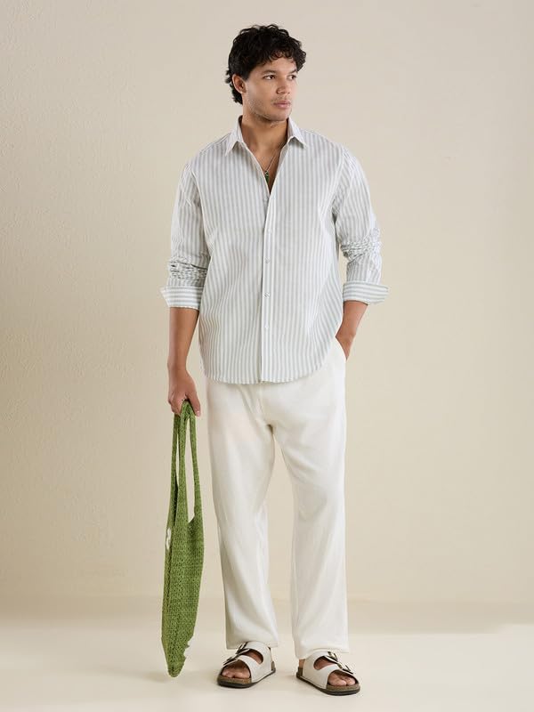 Image of Mark & Albert Mens Striped Linen Casual Shirt | Full Sleeves Mens Shirts | Stylish Shirt for Men