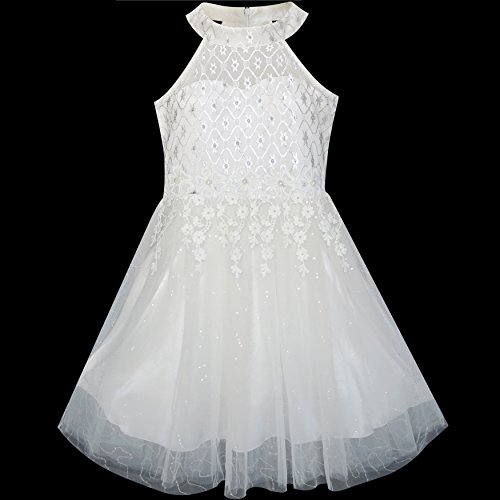 Sunny Fashion Flower Girls Dress Lace Sequins Sparkling Wedding Bridesmaid2