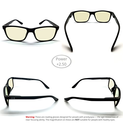 J+S Vision Reading Glasses with Anti Blue Light function, Crystal Clear Spring Hinged and Magnified iPad/tablet and Electronics Reading Glasses for Men and Woman (Power +2.50)