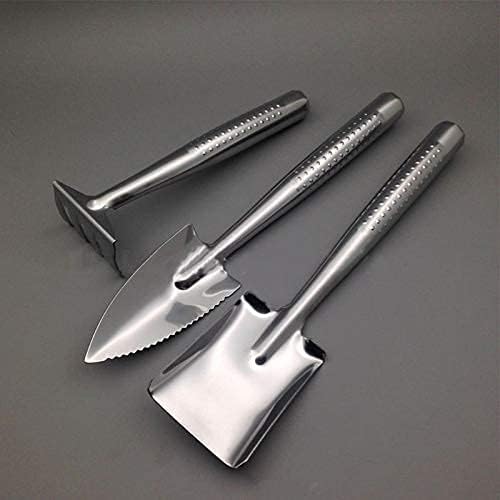Trowel Spade with Non-Slip Duty Polished Stainless 3 Pcs Hand Transplant Shovel and Harrow Hand Rake with Non-Slip E.