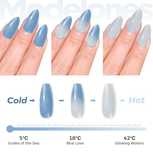 Image of modelones Blue Gel Nail Polish White Color Changing Mood Temperature Change Nail Polish Gel Soak Off Winter Nail Art New Year Party 15ML