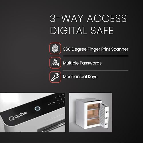 Image of Quba Cleo Heavy-Duty Digital Safe | 25kg | 3 Shooting Bolt | 3 Way Access |100 Fingerprints | Password | Mechanical Keys | Dual Authorization, Wrong Password Alert