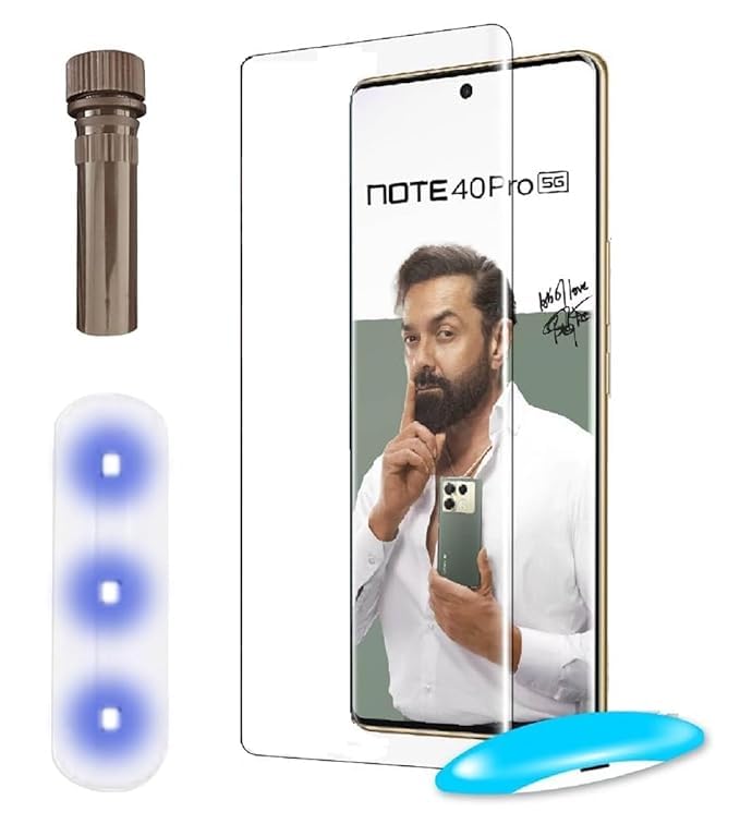 Image of UV Premium HD+ Tempered Glass For Infinix Note 40 Pro /Note 40 Pro + (6.78 Inch, Pack of 1) Full Adhesive Curved Glass 100% Fingerprint Working with installation kit