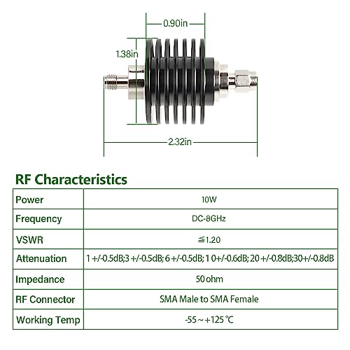 XRDS -RF Atenuador Coaxial RF SMA Macho a SMA Hembra 10W 10dB miniatura 3