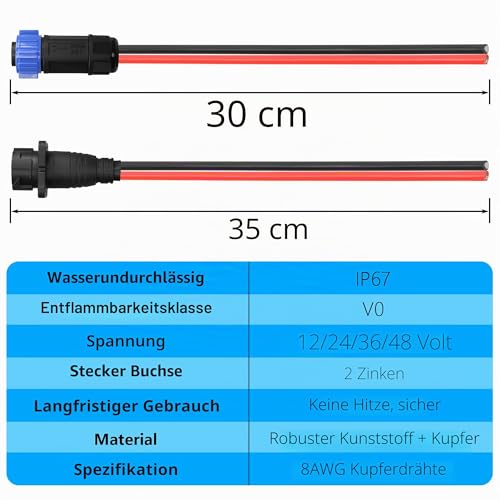 CERRXIAN Trolling Motor Sckot Connector, Trolling Motor Plug and Receptacle Quick Connect Kit, Heavy Duty 2-Prong 12V, 24V, 36V or 48V for Marine Boat, Kajak Trolling Motor, 8AWG Cable Wire