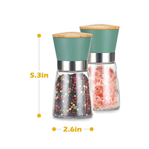 Vucchini Bamboo Cap Manual Salt And Pepper Grinder Set - Adjustable Coarse Salt And Pepper Mills - Refillable Ceramic Burr Kitchen Gift Salt Pepper Shakers Green #TOP2