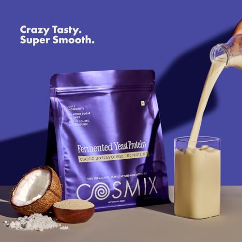 Image of Cosmix Fermented Yeast Protein Powder | 31g Protein | Pure Single-Source Plant Protein | Made In-House | Smooth, Crazy tasty & Gut-Friendly | Classic Unflavoured, 1Kg Pouch