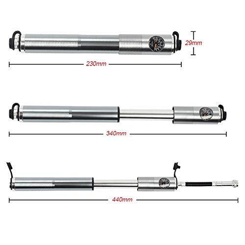 Fahrradpumpe MTB Fahrrad Minipumpe Fahrrad-bewegliche Luftpumpe mit Manometer Reife Kugel Inflator for AV/FV Aluminium CNC Schrader Presta-Ventil