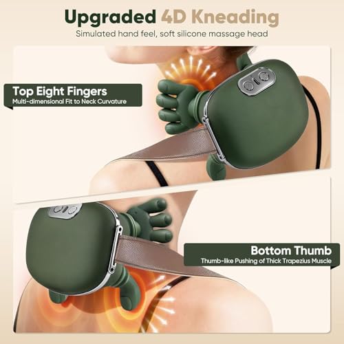 Image of Bionic Heated Massager Shiatsu Wireless Portable Neck and Back Massager, Deep Tissue Kneading Shoulder Massager for Pain Relief Simulated Human Hand Design