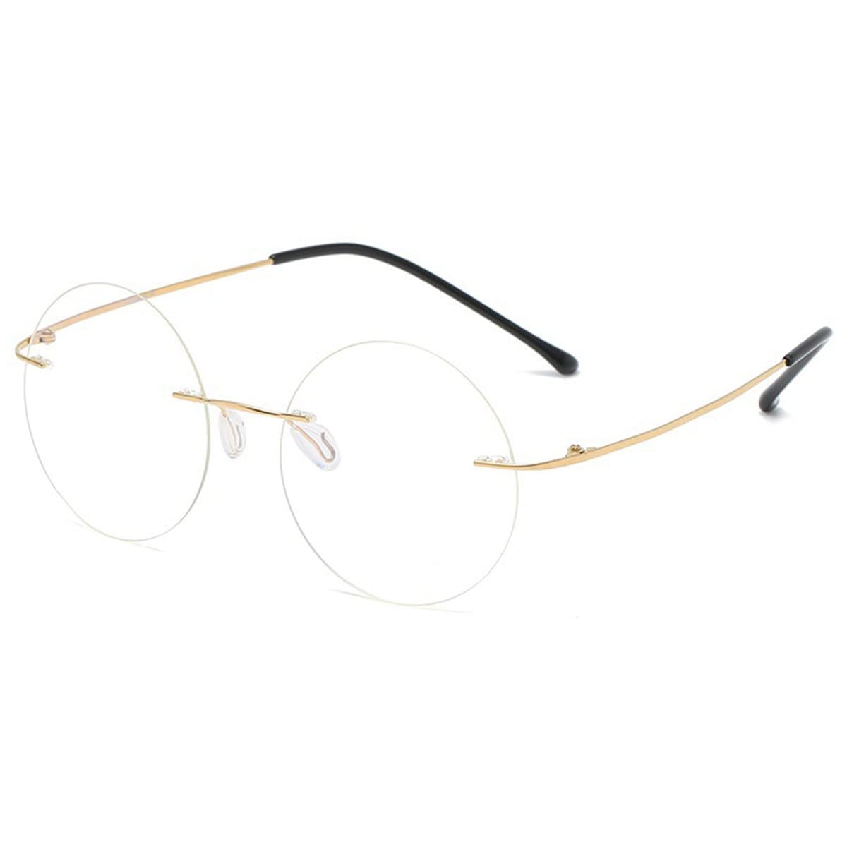 KOOSUFA Round Rimless Titanium Reading Glasses Blue Light Blocking for Men Women Lightweight Fashion Frameless Eyeglasses Readers Eyewear Transparent Golden 1.5