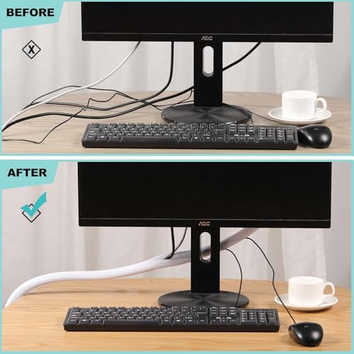 Image of AGPTEK Cable Sleeve, 10ft - 1 inch Cable Management Desk Cord Cover Organizer Wire Hider for Home Office Computer TV Wire Loom Tubing Pet Proof Cord Protector from Cat Dog Chewing, Black