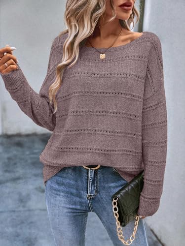 Image of Women's Sweater Soft Boat Neck Long Sleeve Oversized Sweaters Crochet Pullover Knit Tops