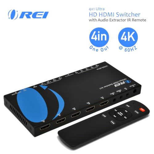 Image of OREI 4K 4x1 HDMI Switcher, Switch Between 3 Input, 1 x Soundbar to 1 TV eARC /ARC - HDMI 2.0, Dolby Atmos Passthrough CEC, HDR10, Dolby Vision