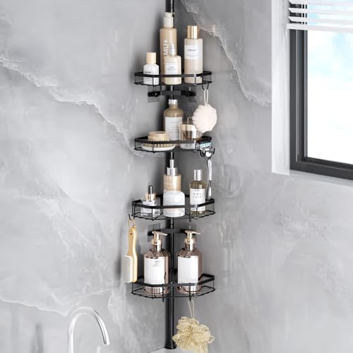 LAMU Shower Caddy Tension Pole with Adjustable Height, 4 Tier