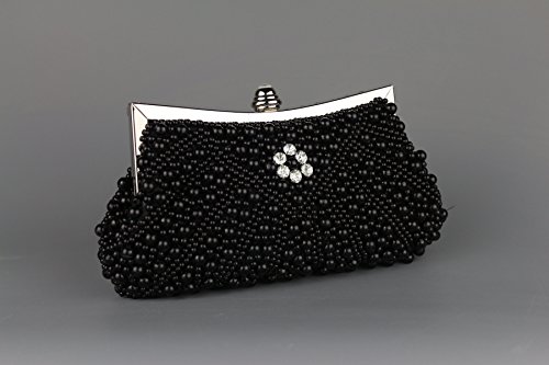 Kingluck Satin with Pearl and Diamond Wedding/Special Occasion Evening Handbags/Clutch (black)