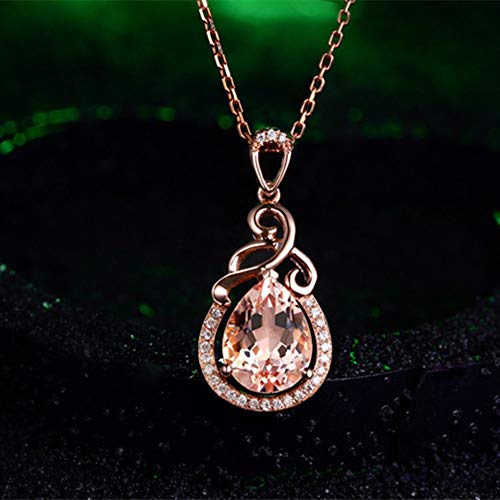 Rose Gold Necklace For Women Imitation Natural Morgan Stone Pendant Fashion Necklace Clavicle Chain Necklace Stainless Steel Crystal Necklace Birthday Gifts For Women (PINK)3