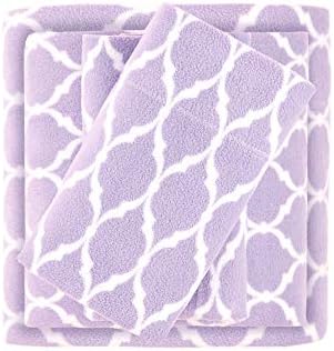 Micro Fleece Bed Sheet Set, Warm, Sheets with 14" Deep Pocket, for Cold Season Cozy Sheet-Set, Matching Pillow Case, Queen, Purple Ogee, 4 Piece