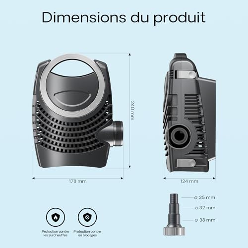 SunSun Kit complet: CPF-500 Filtre de bassin à pression jusqu’à 30000 L avec 18 Watt lampe uv, NEO3800 SuperEco pompe 3600l/h 20W, 5m Tuyau 38 mm (1 1/2), collier de serrage W1 44-47mm