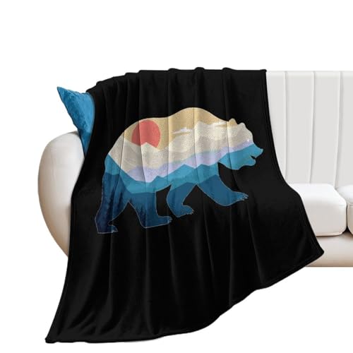 Bear Nature Mountain - Manta de forro polar suave y cálida para cama, sofá, viajes, picnic, moda, duradera, decoración del hogar, 40 x 50 pulgadas