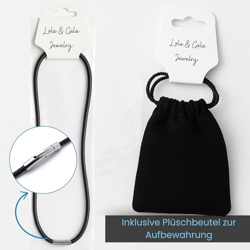 Lola & Gala Lederkette für Damen und Herren | Echtes Glattleder | Lederband mit Verschluss aus Edelstahl, Einfache und Sichere Befestigung aus Edelstahl | Schwarze Kordel von 3 mm für Anhänger…