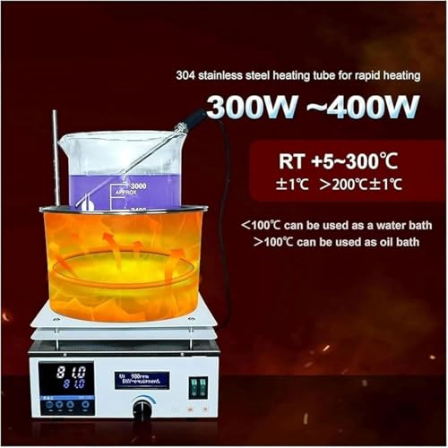 Agitador magnético de calefacción con pantalla digital, baño de agua y aceite, ajuste de velocidad de 2450 rpm, temperatura máxima de 300 °C, temporizador de 999 minutos para investigación de