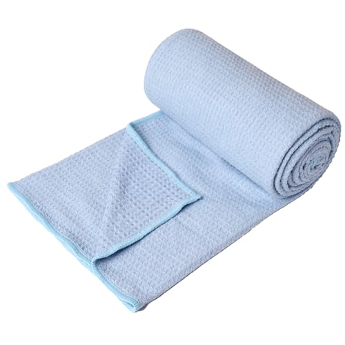 Eunzel 2 Pack Hot Yoga Towel, Non-Slip Yoga Mat Towel with Grip Dots Stickyfiber Sweat Absorbent Towel for Hot Yoga, Pilates and Workout 72\" x 24\", Blue