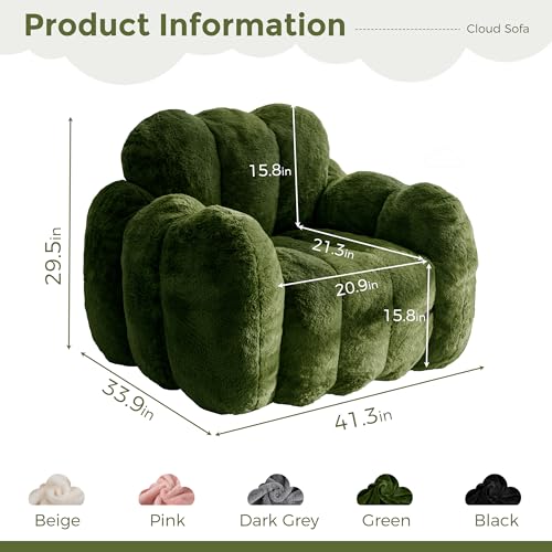 Image of MAXYOYO Bean Bag Chair, Cloud Shaped Bean Bag Sofa for Adults, Soft Stuffed Lazy Floor Sofa with Supportive Filling, Comfy Single Couch for Living Room, Bedroom, Apartment, Green