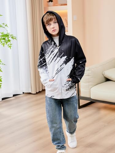 Idgreatim 6-14T Boys Zip Up Hoodies Kids 3D Graphic Hoody Sweatshirt Zipper Pullover with Pockets