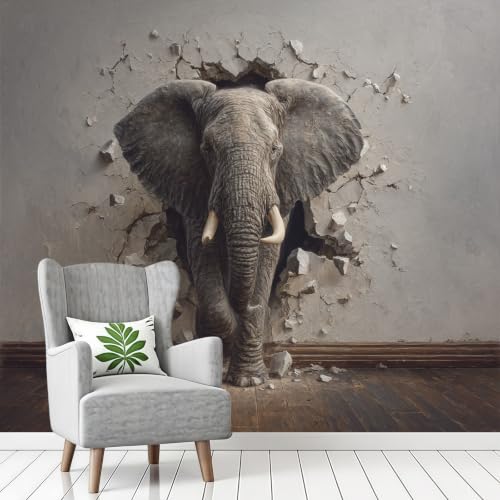 Papier peint panoramique éléphant pour habiller un grand mur vide intissé gris moderne