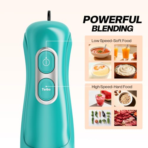 Image of Turelar Immersion Blender Handheld, Corded Electric Blenders Portable Stick Mixer with 2 Mixing Speed and Stainless Steel Blades Emulsifier for Effortless Blending Soup, Smoothies, Puree or Baby Food