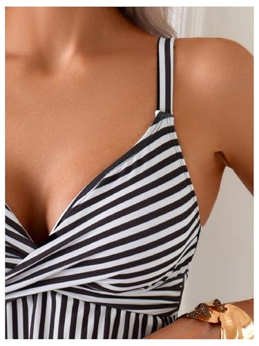 Verdusa Women's 2 Piece Striped Tankini Swimsuits Twist V Neck Camisole Tops with Bottom Bathing Suits4