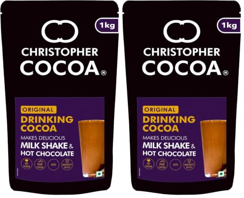 Image of Christopher Cocoa, Drinking Chocolate Cocoa Powder, Dark No Sugar, 1kg Pouch (Pack of 2)