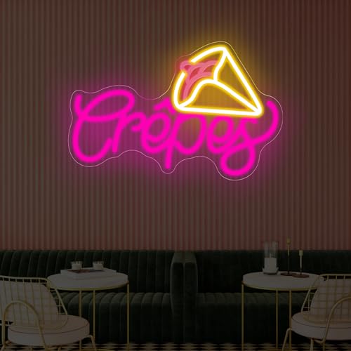 Image of French Crepes Neon Sign, LED Neon Sign Wall Decor for Dessert Cafe Bakery Kitchen, Food Neon Signs for Wall Decor Gift for Crepe Lovers 16.7 inch x 10.8 inch