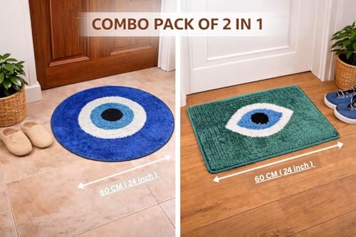 Image of Superb Soft Evil Eye Door mat Combo Set (2in1), Microfiber| Floor mat| Doormat for Home Entrance| Bathroom| Bedroom| Living Room| Kitchen| Pooja Room| Door mat Combo Pack| Rug| Home Decor