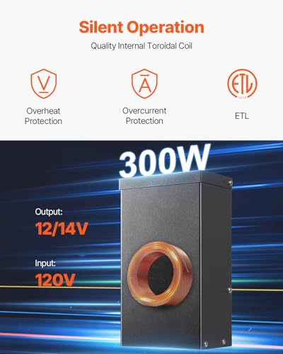 Image of VEVOR Low Voltage Transformer, 300W, 120V AC to 12V /14V AC Landscape Lighting Transformer with Photocell Sensor and Timer, Weatherproof, for Outdoor, Spotlight, Garden Pathway Light, Pool Spa Light