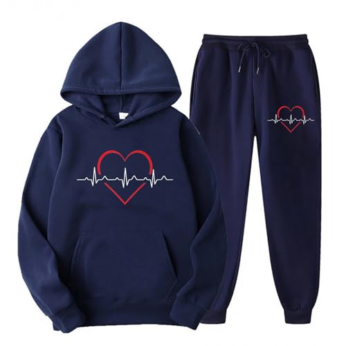 Overstock Items Clearance All Womens Heart Print Sweatsuits Set Thin Fleece Sweatshirt Hoodies Jogger Pant 2 Piece Lounge Set Tracksuit with Pocket Conjuntos De Salón