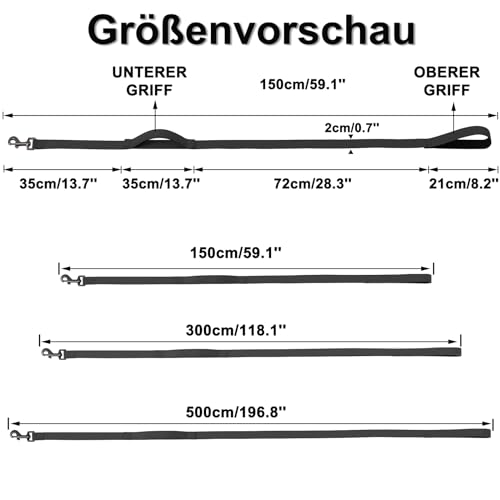 Demigreat Schleppleine für Hunde, 1.5m / 3m / 5m Robuste Lange Hundeleine Trainingsleine mit Gepolsterter Griff und handschlaufe, Ausbildungsleine für Kleine bis Große Hunde