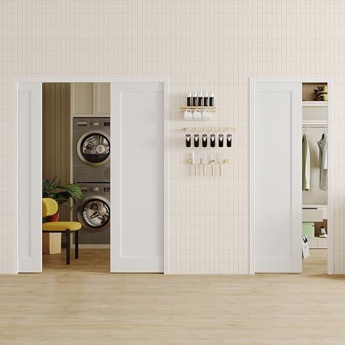 Image of Sliding Pocket Door, 64 inch(2 x 32) x 80 inch, 1-Panel Core with Frame and Hardware Kit Set, Interior Doors for Pocket Door, White Primed - No Panel Assembly Required