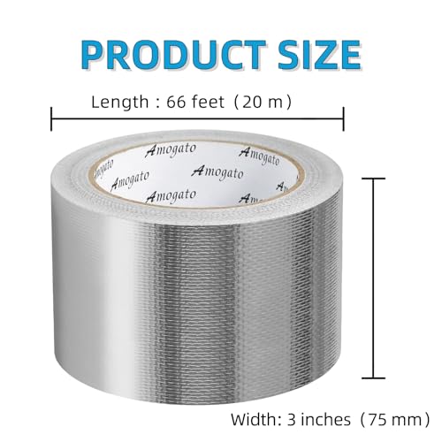 Image of Fiberglass Aluminum Foil Tape - 3 inch x 66 Feet, Self-Adhesive Fiberglass Heat Shield Tape, Silver Heat Resistant Tape, Reflective Aluminum Foil Tape for HVAC, Auto, Insulation, Repair